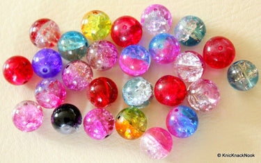 12mm Mix Crackle Glass Beads x 10